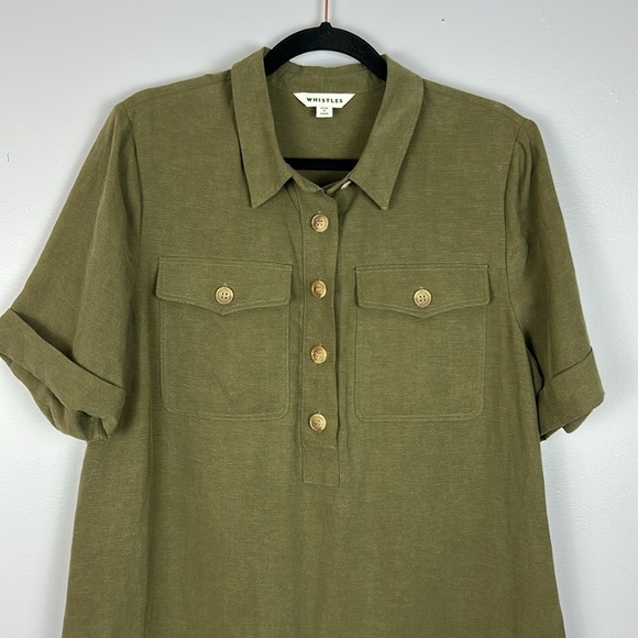 Whistles Utility Linen Blend Button Detail Pockets Shift Dress Size 12 Khaki - Picture 4 of 14